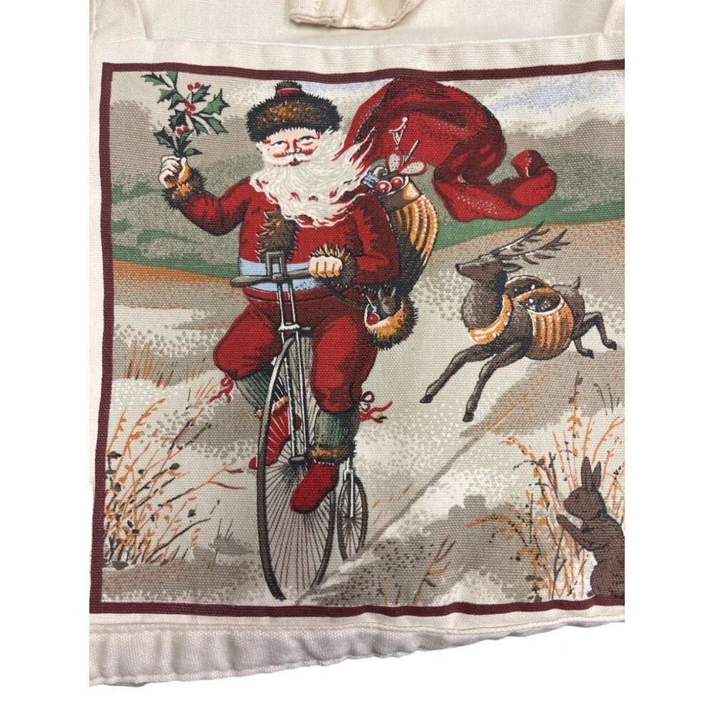 Smithsonian Institute Apron Christmas Holiday Vintage Santa Bicycle Deer Holly